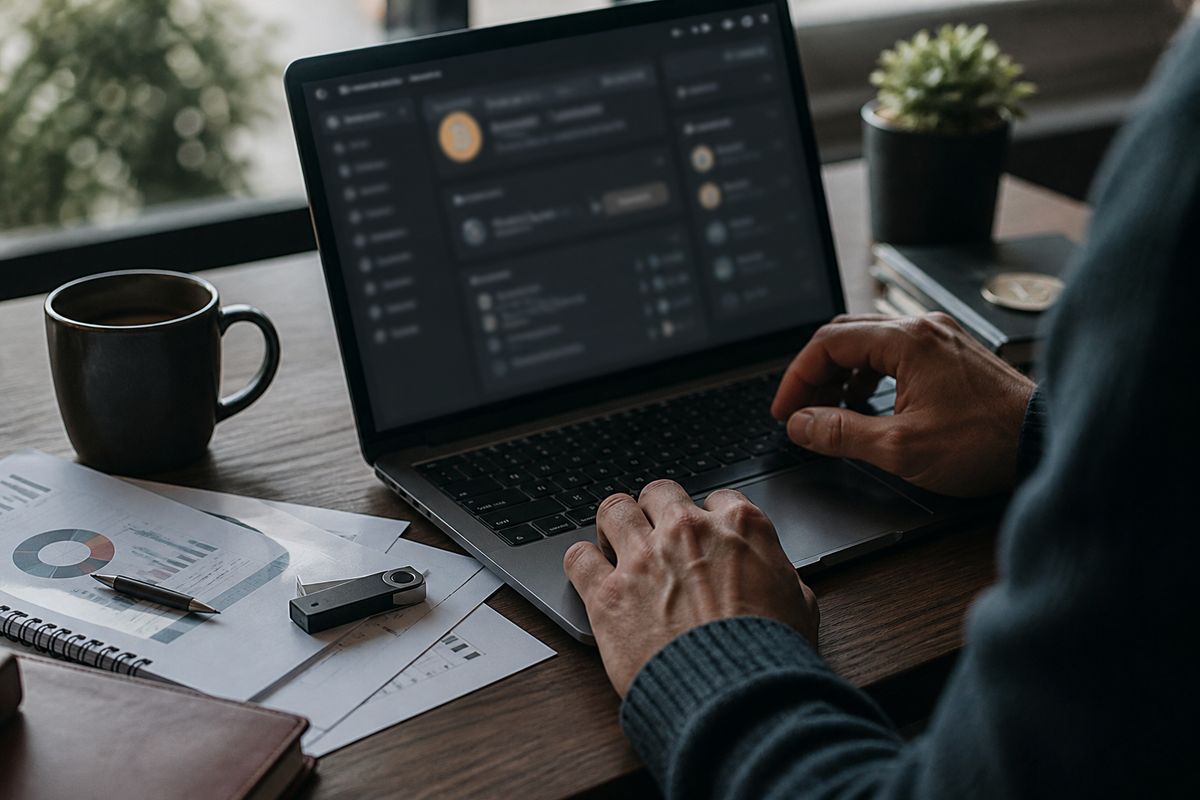A person managing a multisig wallet, highlighting secure transaction practices in dark web markets.